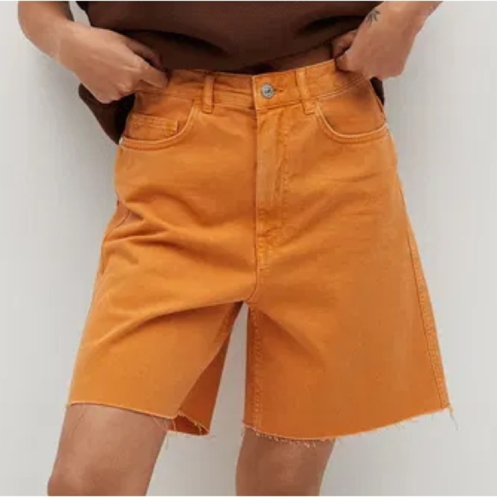 High-Waist Denim Bermuda Shorts